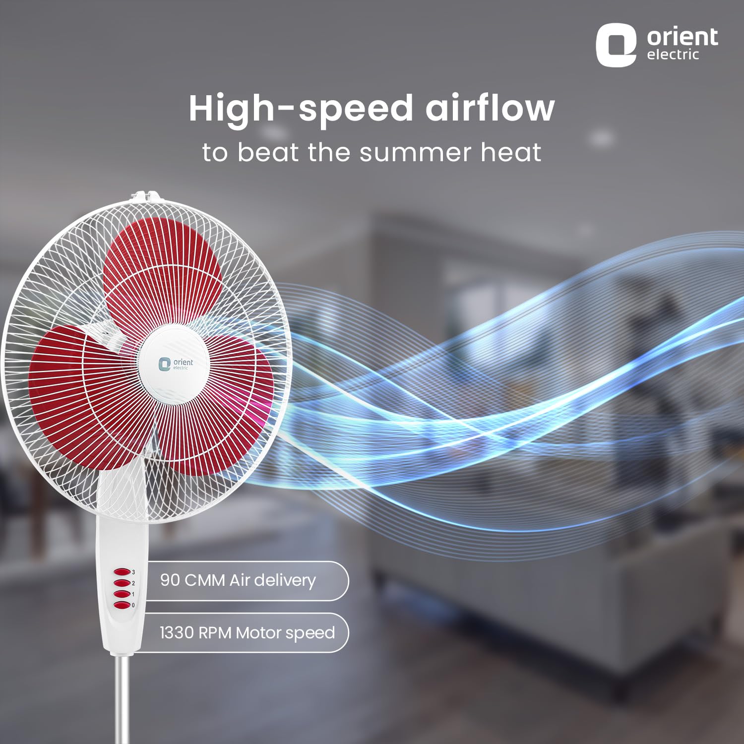 Orient Electric 400 mm Stand 82| Stand fan with tilt & oscillation| Telescopic adjustable height| Piano speed control| Red, pack of 1