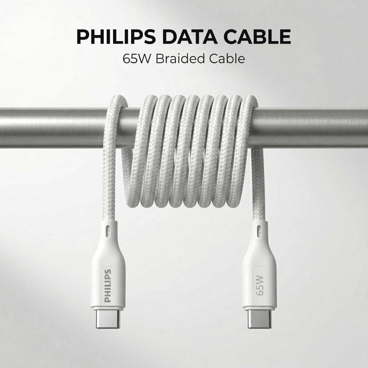 Philips DLC4160CW/94 65W Type-C to Type-C Fast Charging Cable (2m, Bright White)