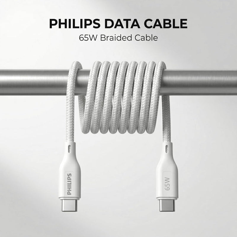 Philips DLC4160CW/94 65W Type-C to Type-C Fast Charging Cable (2m, Bright White)