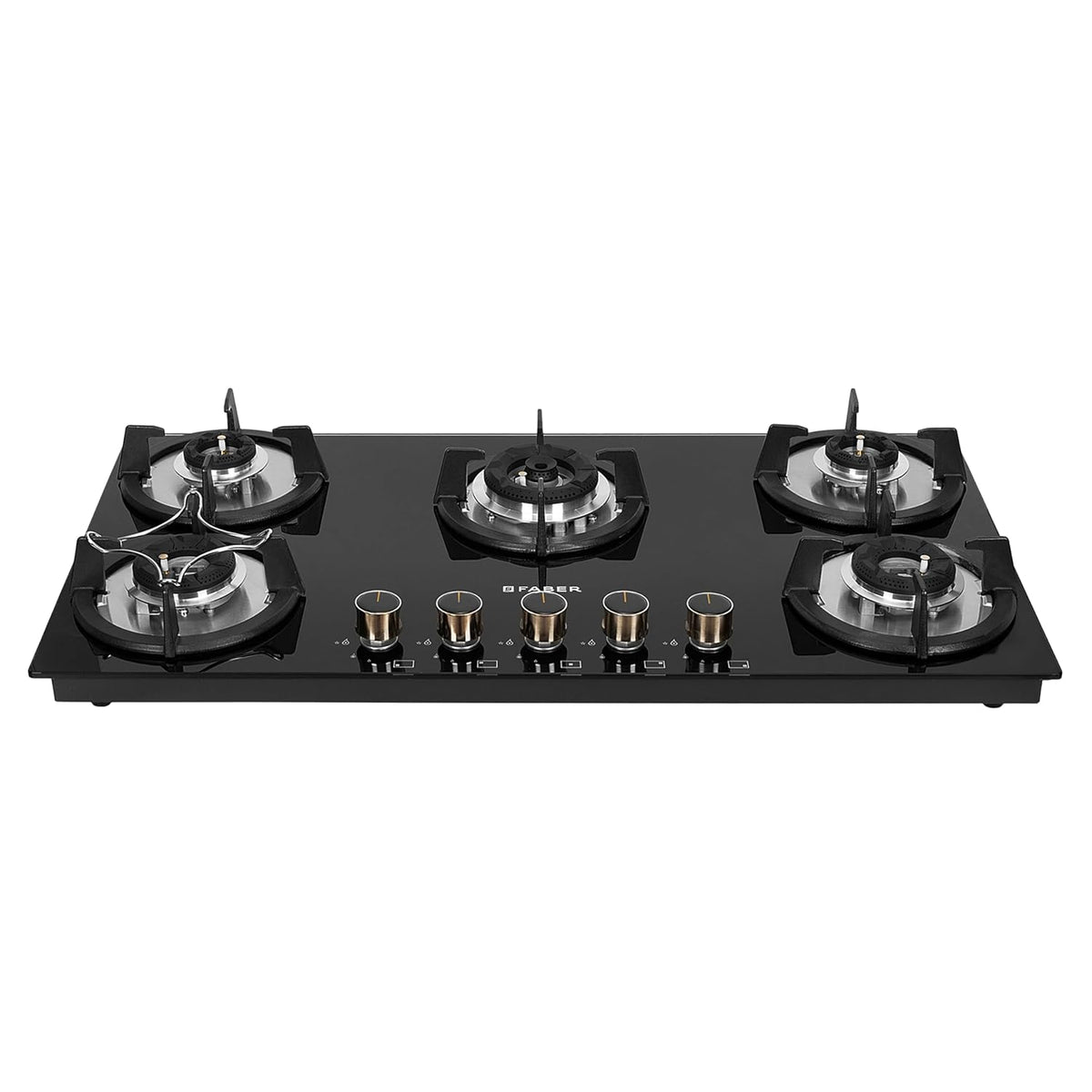 Faber Hob 90 cm 5 Burner|Auto-Ignition|Spillage Proof|Brass Burners|Metal Knobs|Pan Support|2yrs on Burner,5 Yrs Warrant