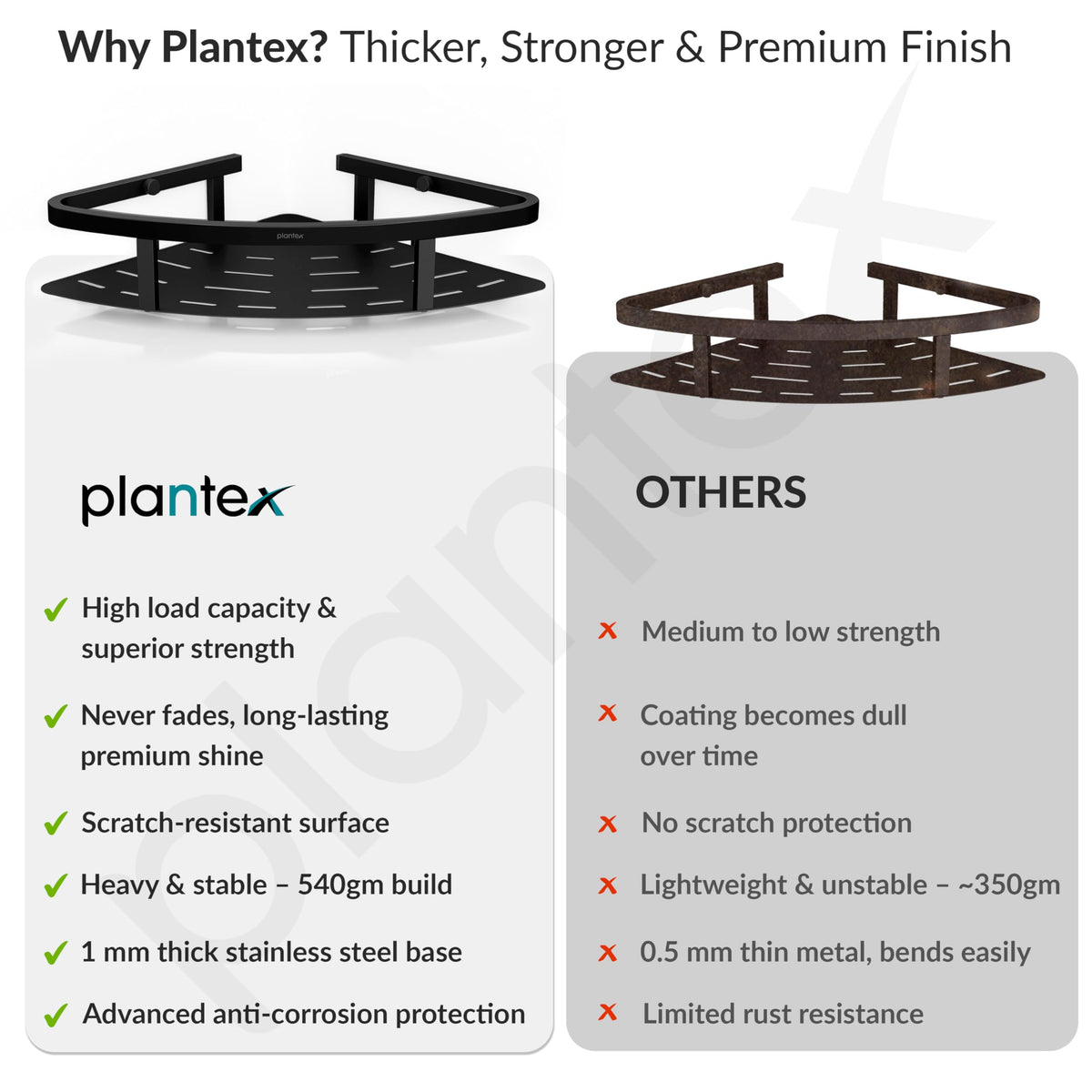 Plantex 304 Grade Stainless Steel Bathroom Shelf for Wall Corner/Bathroom Stand for Wall//Storage Organizer (9x9 inches, Black)-5