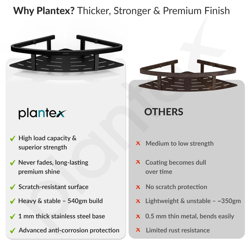 Plantex 304 Grade Stainless Steel Bathroom Shelf for Wall Corner/Bathroom Stand for Wall//Storage Organizer (9x9 inches, Black)-5