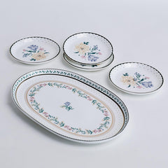 Magique by The Wishing Chair x ClayCraft : Emerald Ribbon - Amber Giftbox | Set of 4 Snack Plates & Serving Platter | Dishwasher Safe | Festive Gifting | GiftBox Packaging