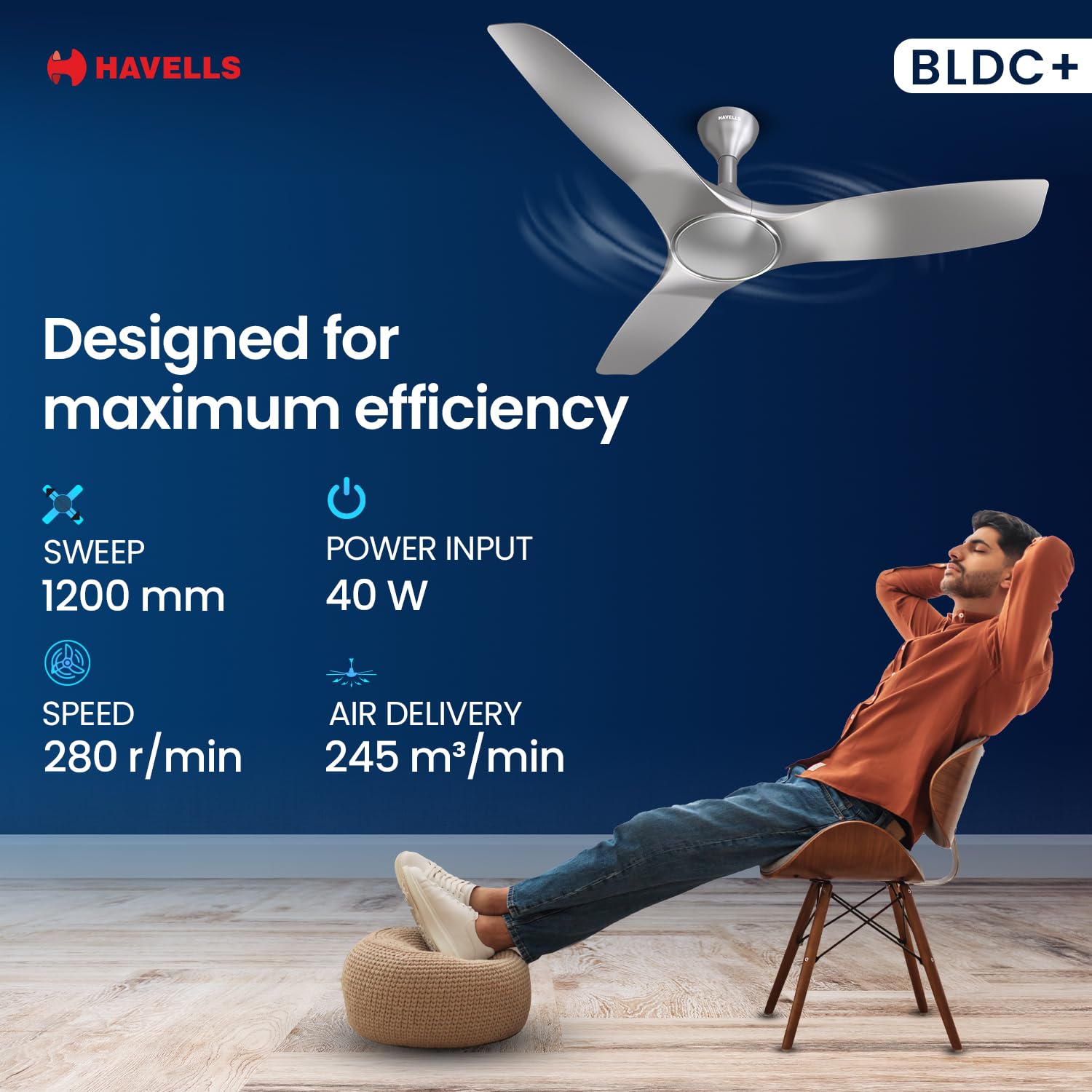 Havells 1200mm Stealth Air BLDC Motor Ceiling Fan | Remote Controlled, High Air Delivery Fan | 5 Star Rated, Upto 60% Energy Saving, 2 Year Brand Warranty | (Pack of 1, Mist)
