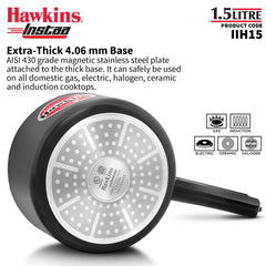 Hawkins 1.5 Litre Instaa Pressure Cooker, Induction Inner Lid Cooker, Tall Body Hard Anodised Baby Cooker, Black (IIH15)