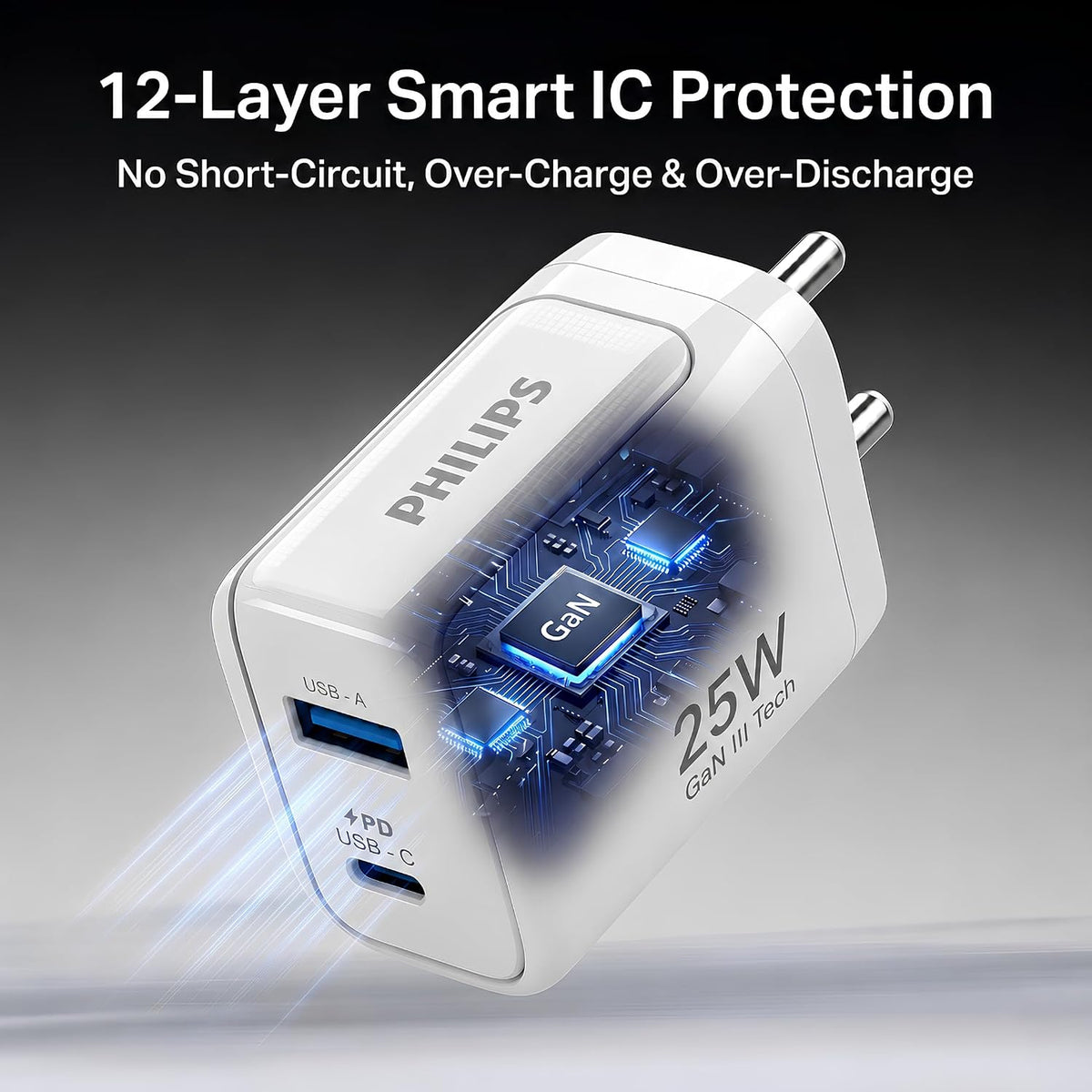 Philips DLP4321NW/94 Gen III Tech 25W Fast Charging Wall Charger (Alba White)