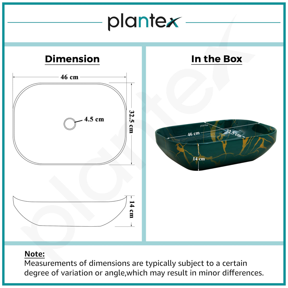 Plantex Tabletop Wash Basin for Bathroom/Designer Countertop Bathroom Sink/Ceramic Rectangle Vessel Sink Basin for Home/Office (18x13x5.5 Inch - Green)-3