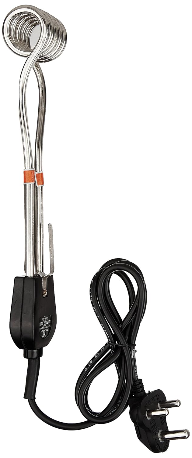 Usha Armor 1100W Dry Iron with Shockproof Plastic Body, Black Soleplate, Overheat Safety, 180° Swivel Cord, Purple White and Usha IH2415 1500W Immersion Heater, Copper, Silver