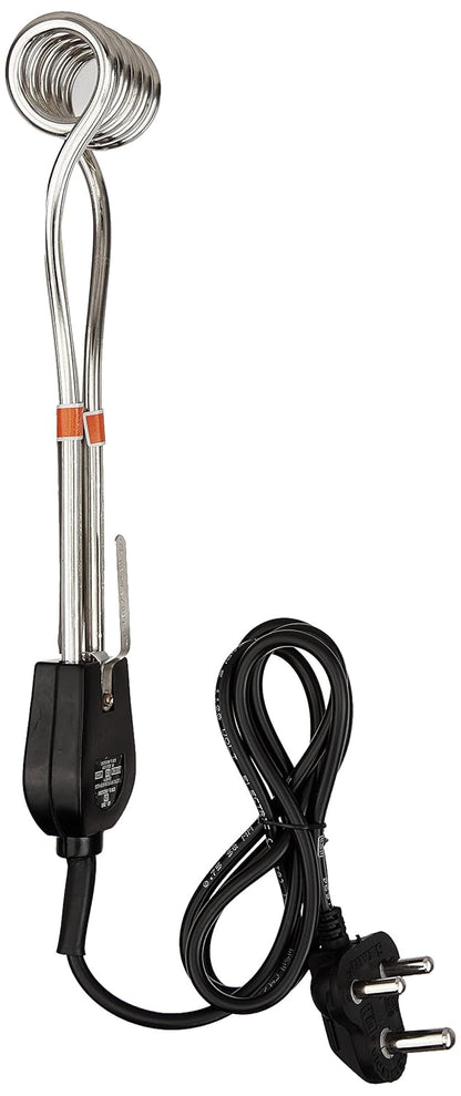 Usha Armor 1100W Dry Iron with Shockproof Plastic Body, Black Soleplate, Overheat Safety, 180° Swivel Cord, Purple White and Usha IH2415 1500W Immersion Heater, Copper, Silver