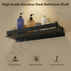 Plantex Stainless Steel Bathroom Shelf/Rack/Bathroom Organizer with Drill/Kitchen Storage Shelf/Wall Mounted Washroom Accessories - (15 x 5 Inch, Black)-2