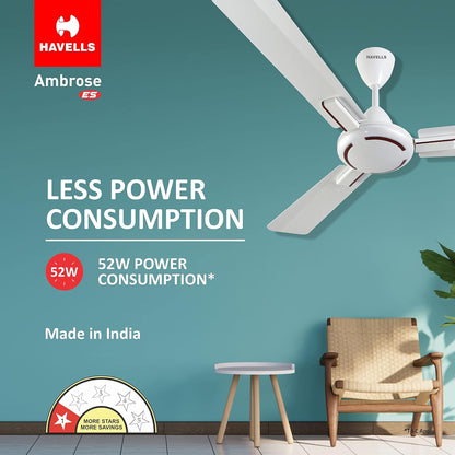 Havells 1200Mm Ambrose Es Ceiling Fan|Premium Finish,Deco. Fan,Elegant Looks,High Air Delivery,Energy Saving,100% Pure Copper Motor|2 Year Warranty By Brand|(4 stars,Pack Of 2,Pearl White Wood)