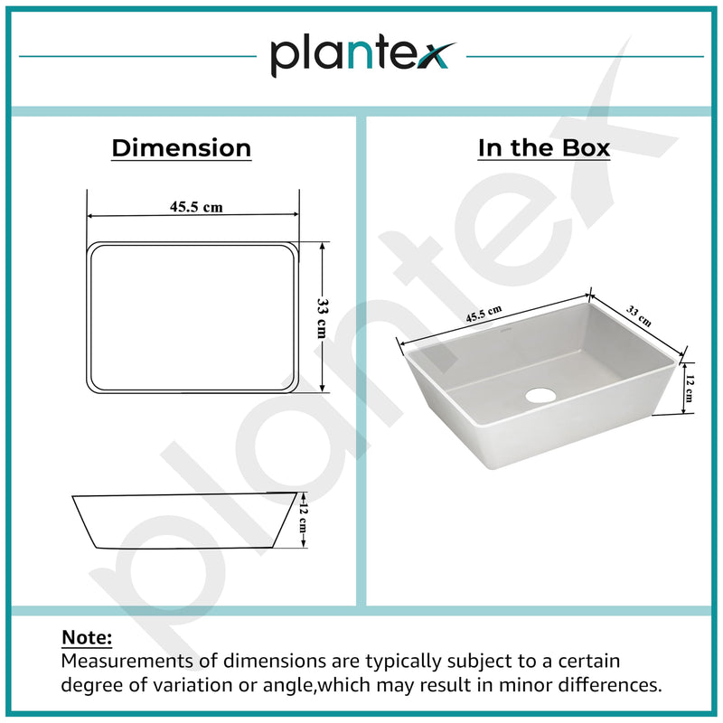 Plantex Table Top Basin for Bathroom/Quartz Rectangle Basin/Vessel Sink Over Counter for Home/Restaurant (White, 18 x 13 x 5 Inch)-3