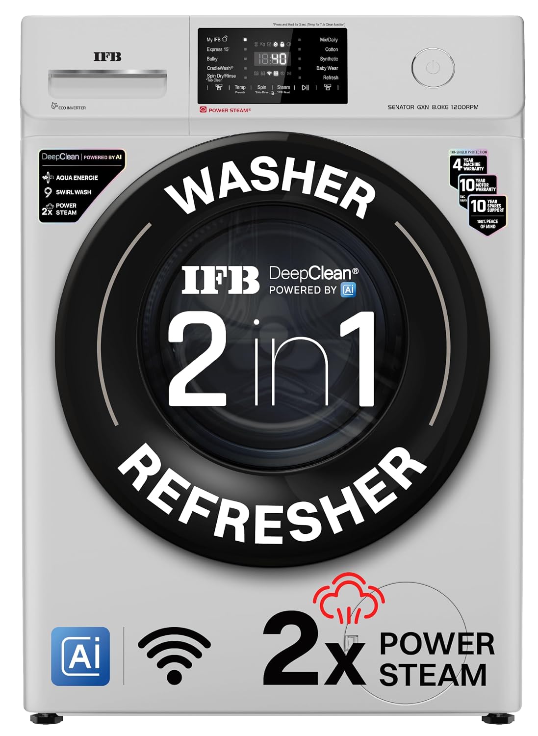 IFB 8 Kg 5 Star, 9 Swirl Wash, Steam Refresh, Eco Inverter Motor, WiFi Enabled, DeepClean® Ai Powered Fully Automatic Fr
