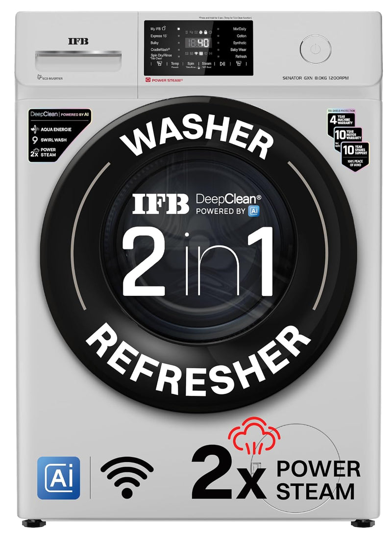 IFB 8 Kg 5 Star, 9 Swirl Wash, Steam Refresh, Eco Inverter Motor, WiFi Enabled, DeepClean® Ai Powered Fully Automatic Fr