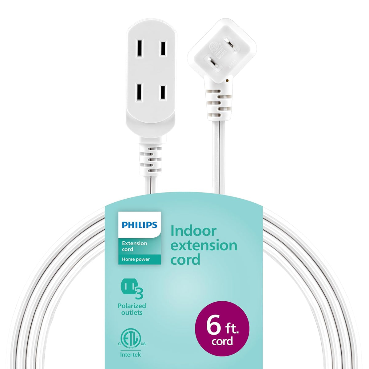 Philips SPS3613W/37 Indoor Extension Cable, 1.8 m, Flat Plug with Multiple Sockets, 2 Plugs, White, ETL List