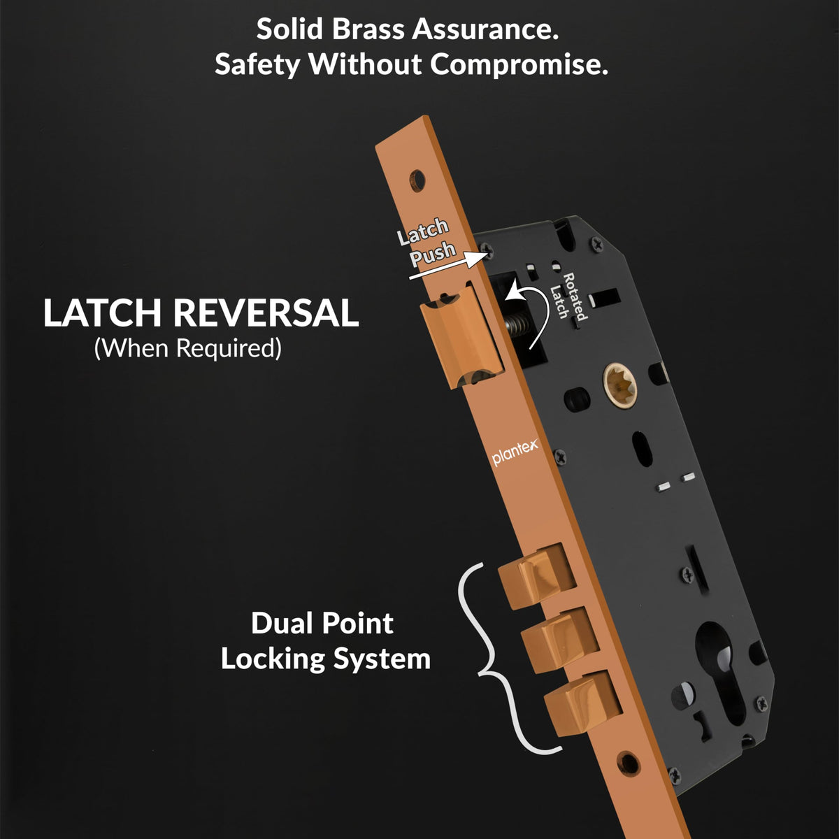Plantex Door Lock for Home/Main Door Lock Set/Mortise Lock Set with Brass Lock Body & Cylinder - 3 Years of Warranty (7128, PVD Choco)-4