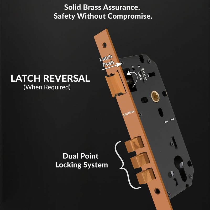 Plantex Door Lock for Home/Main Door Lock Set/Mortise Lock Set with Brass Lock Body & Cylinder - 3 Years of Warranty (7128, PVD Choco)-4