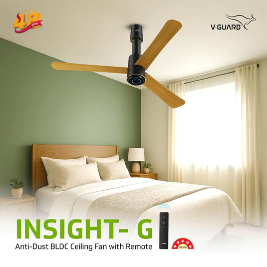 V-Guard Insight-G Premium BLDC Ceiling Fan For Home | 6 Speed Settings | 5-Star Energy Saving | Convenient Remote Control | High-Speed 100% Copper Motor | 1.2M (Choco Gold Wood)