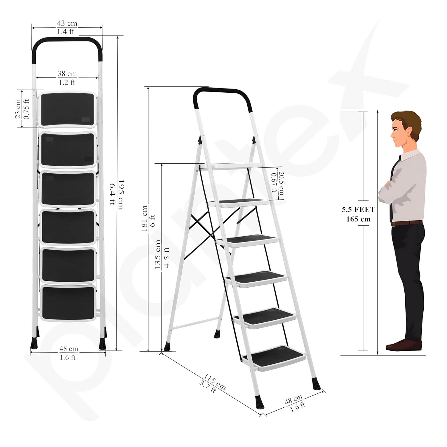 Plantex Alloy Steel 6 Step Ladder For Home/Foldable Strong Wide Step Ladder/Anti- Skid 6 Step Ladder - (White & Black)