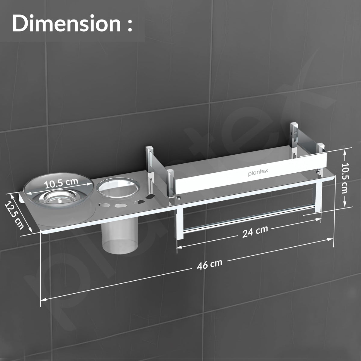 Plantex Stainless Steel 4in1 Multipurpose Bathroom Shelf/Bathroom Steel Rack with Soap Dish, Towel Rod and Tumbler Holder-Chrome (18x5 inches)-5