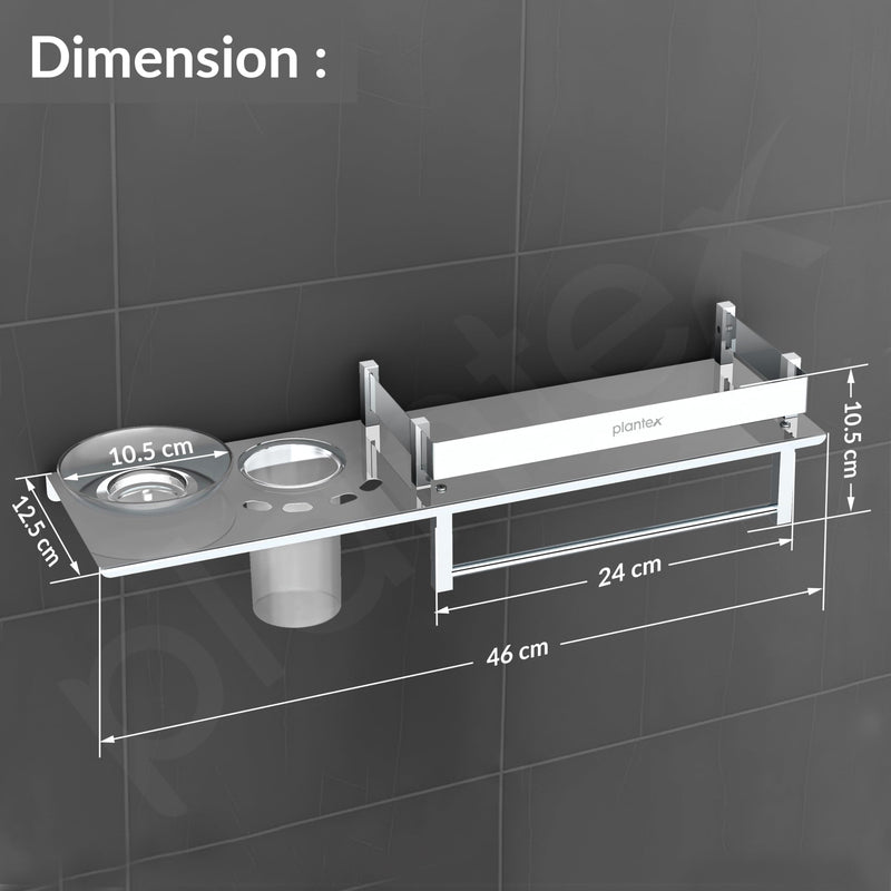 Plantex Stainless Steel 4in1 Multipurpose Bathroom Shelf/Bathroom Steel Rack with Soap Dish, Towel Rod and Tumbler Holder-Chrome (18x5 inches)-5