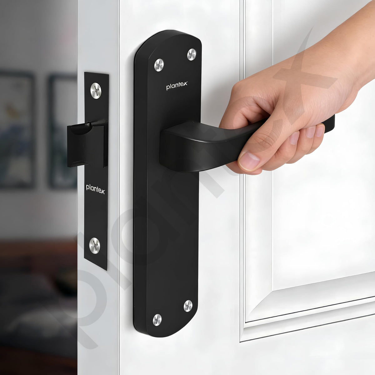 Plantex Heavy Duty Bathroom Door Lock/Mortise Handle Lock/8inch Keyless Plate Handle Set for Home/Bathroom/Store Room/Balcony/Office with Baby Latch (8132- Z-Black)-6