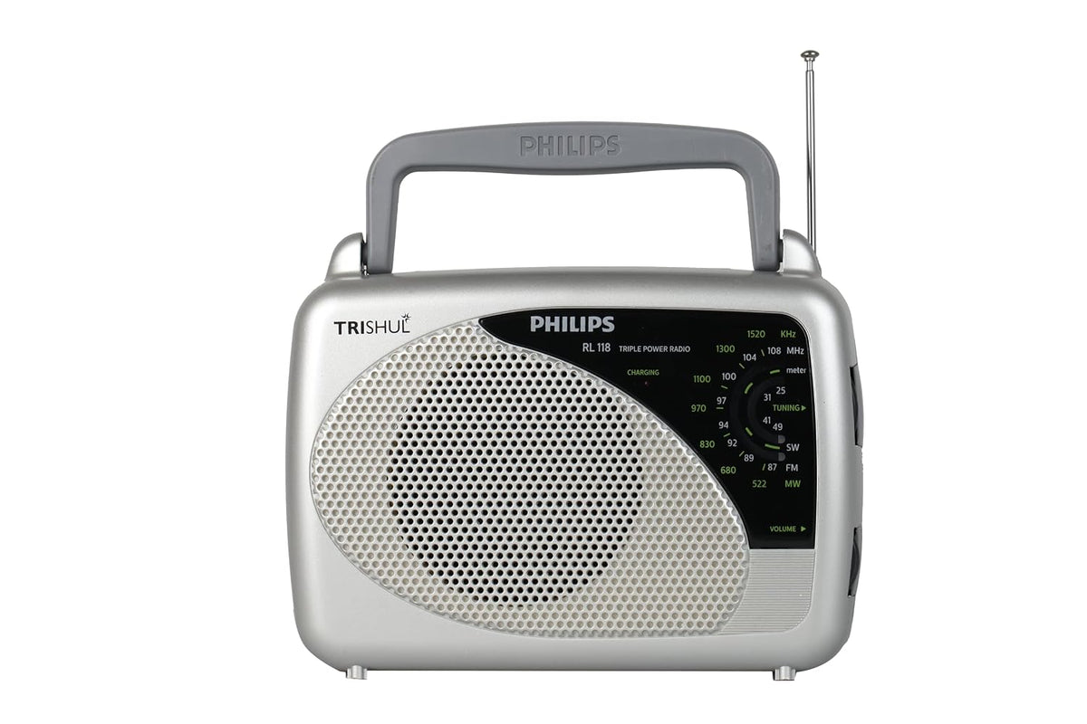 Philips RL118/94 Portable FM/AM Radio, 3-in-1 Power (Rechargeable Battery, AC/DC), Telescopic Antenna