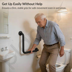 Plantex L-Shape Grab Bar for Toilet/Support Handle for Senior Citizen/Anti-Slip Shower Handrail - Stainless Steel, Pack of 1 (Black)-3