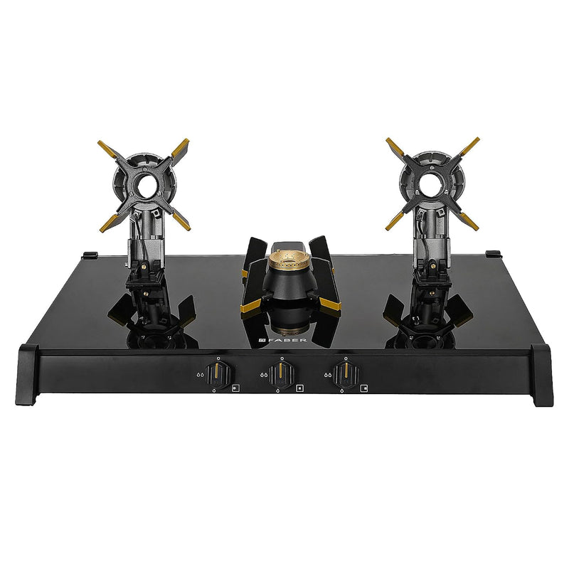 Faber Liftable Burners Freestanding Cooktop|Genius 753 Ai Bk|75Cm Width|Brass Burners|Manual Ignition|Abs Knobs|Pan Supp
