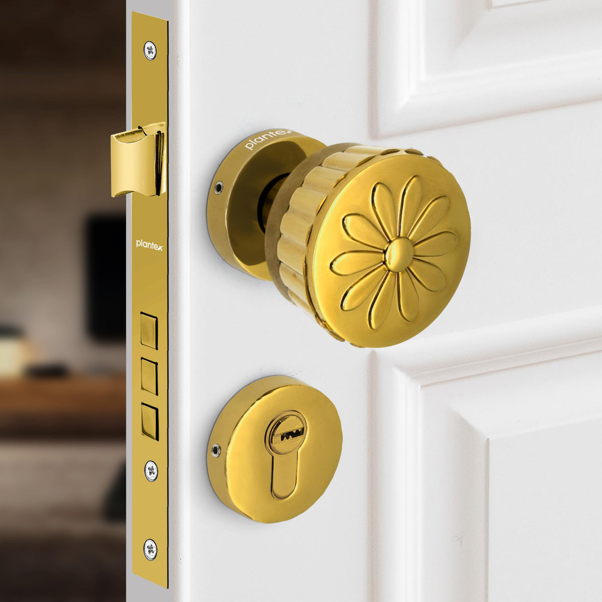 Plantex Heavy Duty Door Lock/Main Door Mortise Lock Handle/Handle Set for Home/Office/Door Accessories (Gold)-1