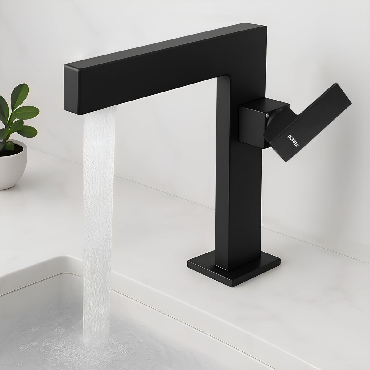 Plantex Single Lever Basin Mixer Tap/Brass Pillar Tap for Wash Basin/Hot and Cold Water Tap for Basin - (7877-Black)