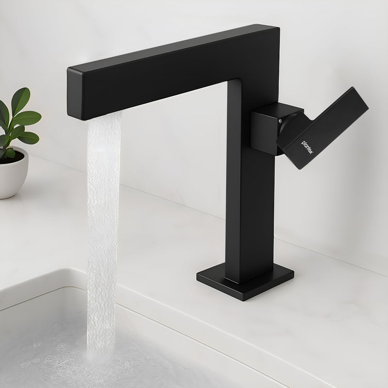 Plantex Single Lever Basin Mixer Tap/Brass Pillar Tap for Wash Basin/Hot and Cold Water Tap for Basin - (7877-Black)-1