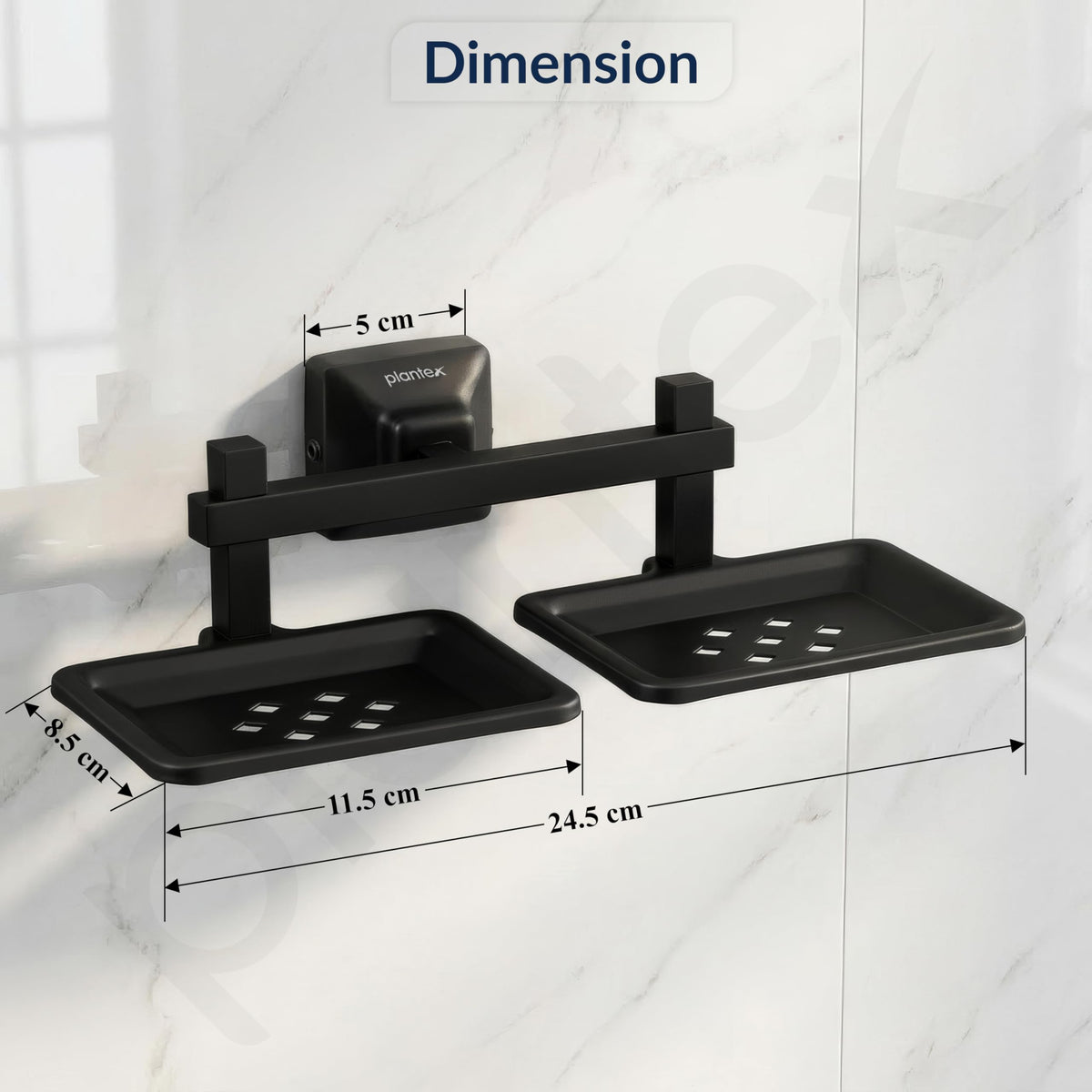 Plantex 304 Grade Stainless Steel Double Soap Holder for Bathroom/Dual Soap Dish/Soap Stand/Soap Case/Bathroom Accessories - Squaro (Black)-2