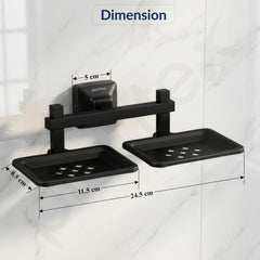 Plantex 304 Grade Stainless Steel Double Soap Holder for Bathroom/Dual Soap Dish/Soap Stand/Soap Case/Bathroom Accessories - Squaro (Black)-2