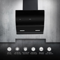 Kaff LYRA DHC 60 Filter-less Auto Clean Slant Kitchen Chimney 60 CM with 1250 m3/hr Suction Capacity, Touch with Motion 