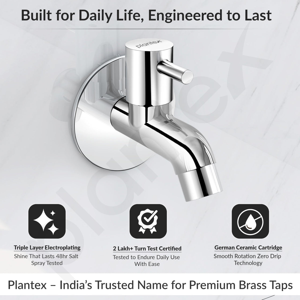 Plantex Pure Brass ICO-901 Water Tap for Bathroom with Water-Saving Technology Tap/Wall Mount Bib Tap with Wall Flange & Teflon Tape-7 Year Warranty(Chrome Finish)