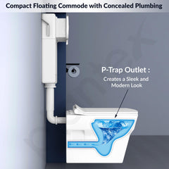 Plantex Ceramic Commode with Conceal Flush Tank/Wall Hung Commode with Dual Flush Tank with accessories/Square Toilet with Soft Closing Toilet Seat – (White)-5