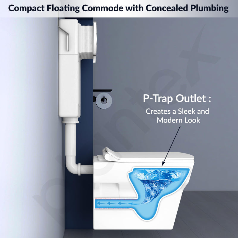 Plantex Ceramic Commode with Conceal Flush Tank/Wall Hung Commode with Dual Flush Tank with accessories/Square Toilet with Soft Closing Toilet Seat – (White)-5