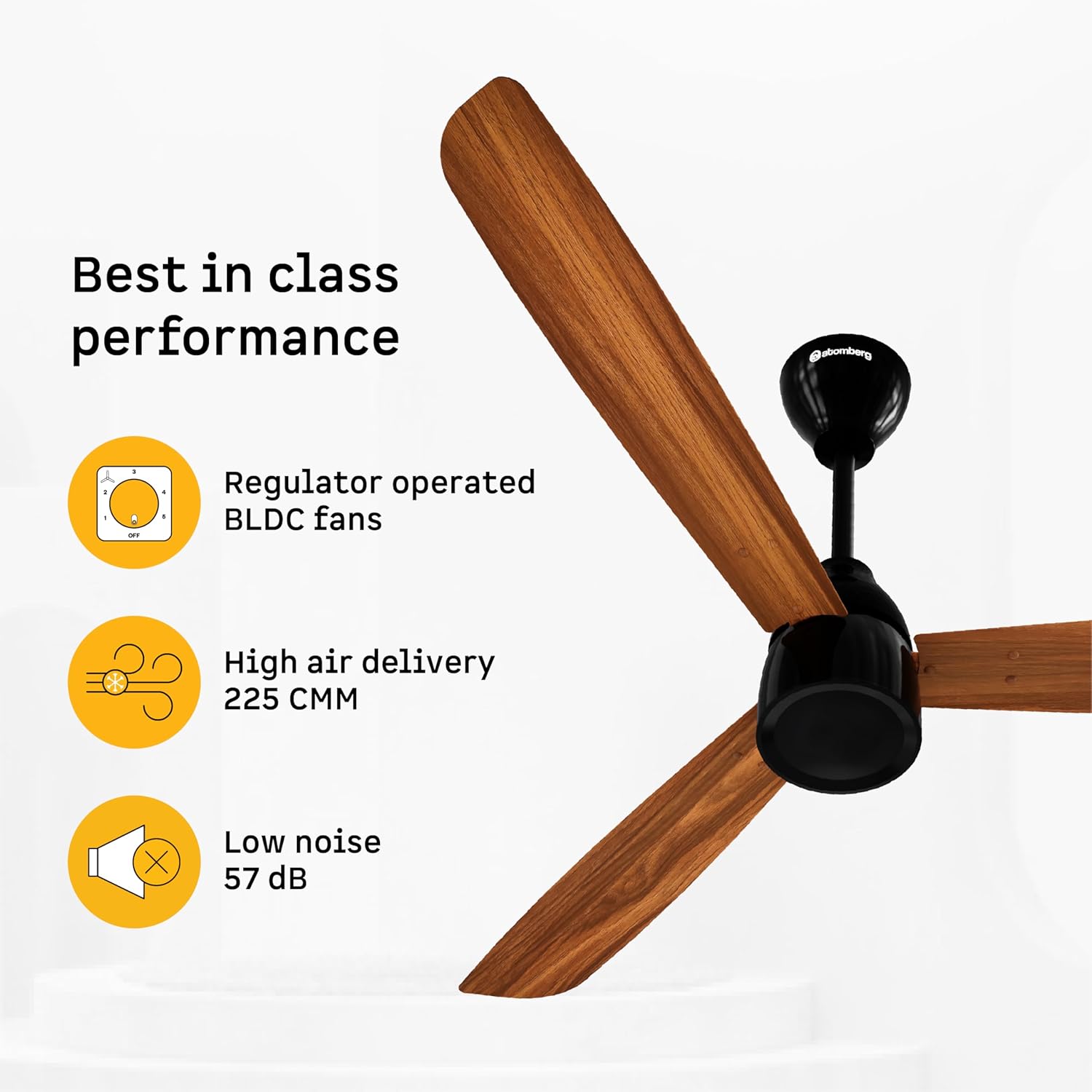 atomberg Renesa Prime 1200mm BLDC Motor | BEE 5 Star Rated | Sleek Ceiling Fans Compatible with Regulators | Without Remote Control | Upto 65% Energy Saving and High Air Delivery Fan (Honey Maplewood)