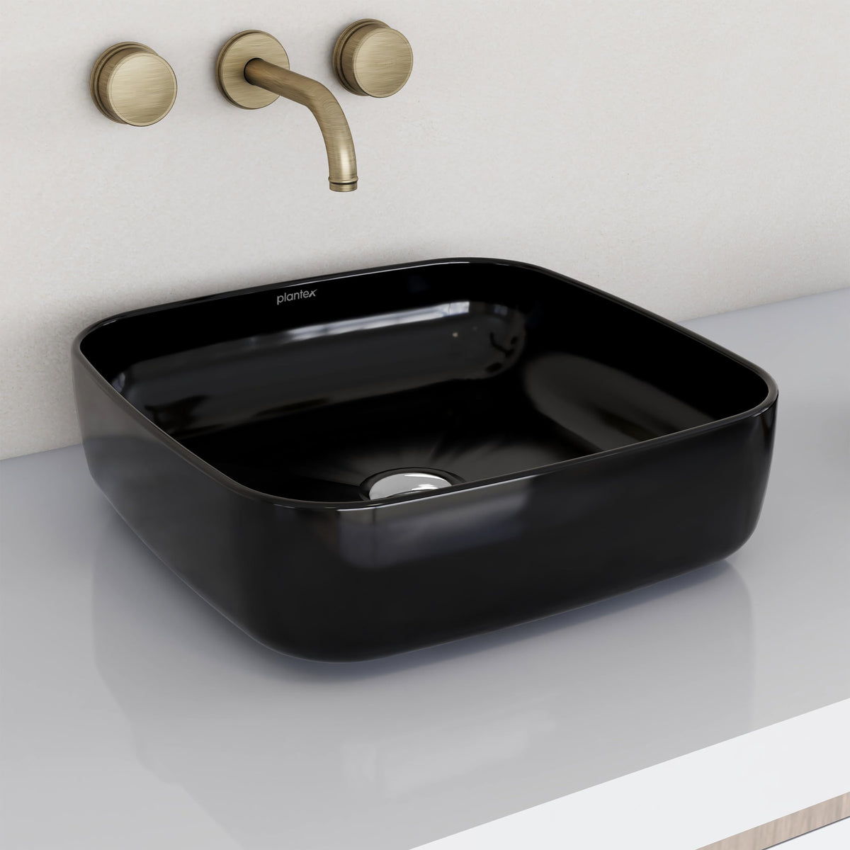 Plantex Premium Ceramic Tabletop Washbasin/Black Countertop Wash Basin/Tabletop Basin for Bathroom/Small Wash Basin (16 x 16 x 5 Inch)-1