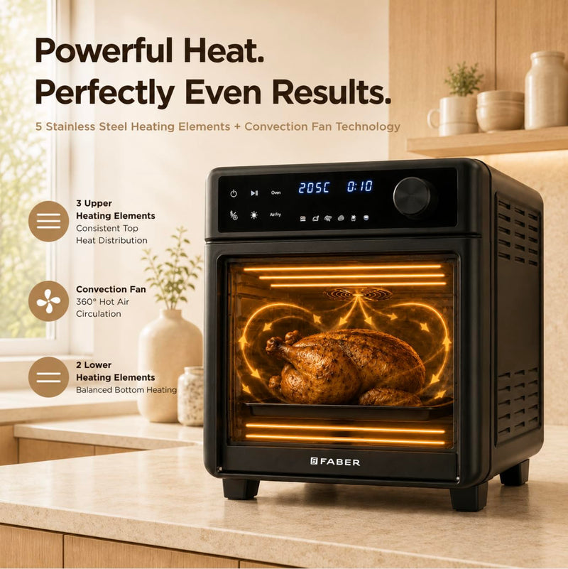 Faber Air Fryer Oven 14L 1400W|View Window| Digital control|Convection Function|Bake Tray, Tray Handle & Crumb Tray|Dish