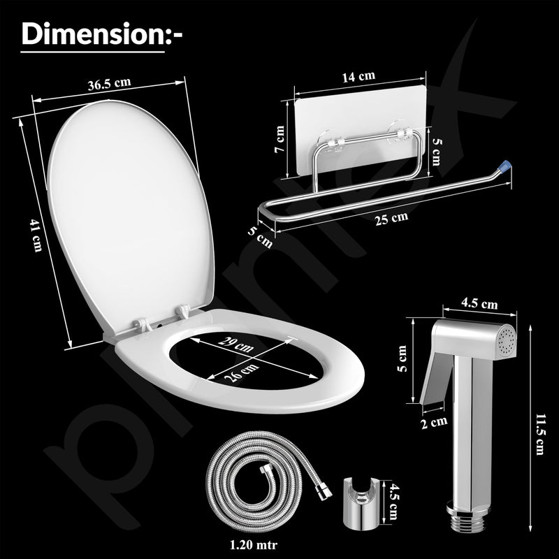 Plantex Hygienic Toilet Combo/Polypropylene Toilet Seat Cover/Self Adhesive Toilet paper holder/D- Shape Health Faucet Set with 1.20 meter hose Pipe for Toilet and Clamp (Chrome) (Model APS-4516)-3