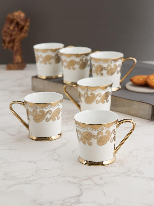 Clay Craft Fine Ceramic Peter Golden Printed Premium Coffee/Tea Cups - 180 ml each - Set of 6, Tea Cup Set of 6, Mugs for Coffee, Cups Set of 6, Mug Set, Ideal for Gifting, Perfect for Home and Office