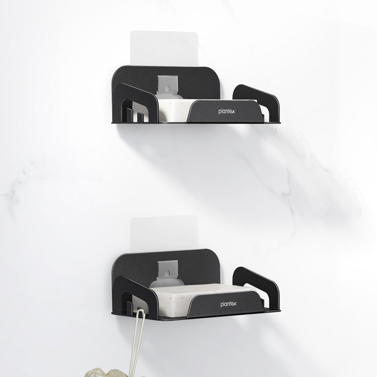 Plantex Self Adhesive Soap Holder/Stainless Steel Soap Holder for Washbasin/Soap Stand for Bathroom Without Drill/Bathroom Accessories - Pack of 2 (Black)