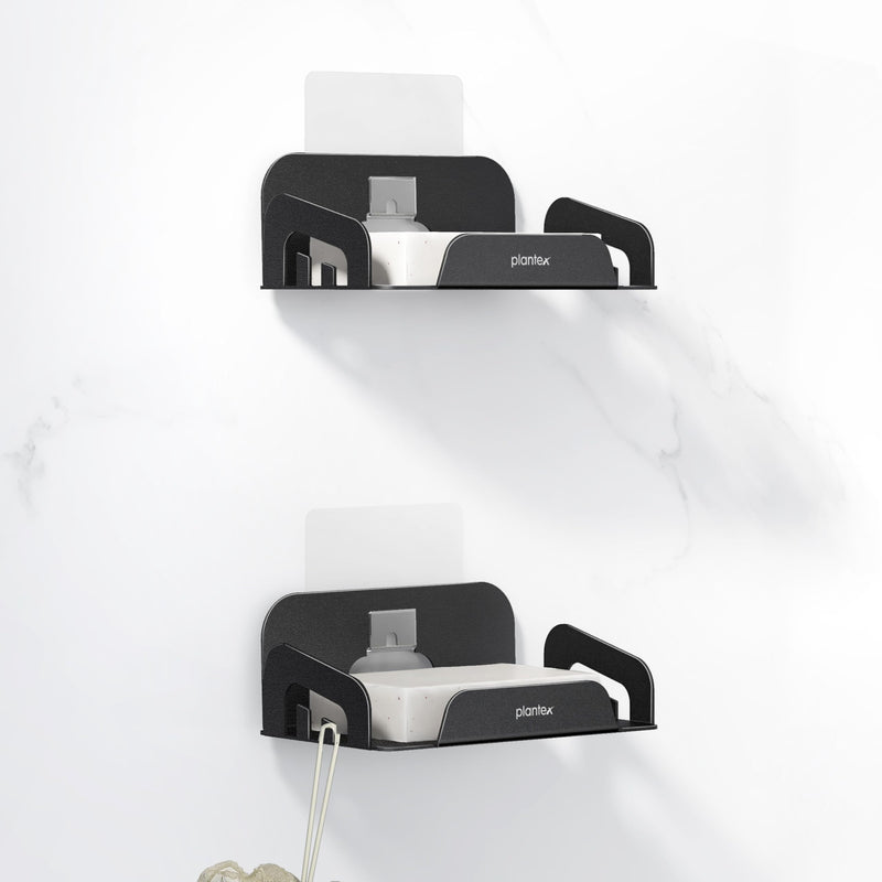 Plantex Self Adhesive Soap Holder/Stainless Steel Soap Holder for Washbasin/Soap Stand for Bathroom Without Drill/Bathroom Accessories - Pack of 2 (Black)-1
