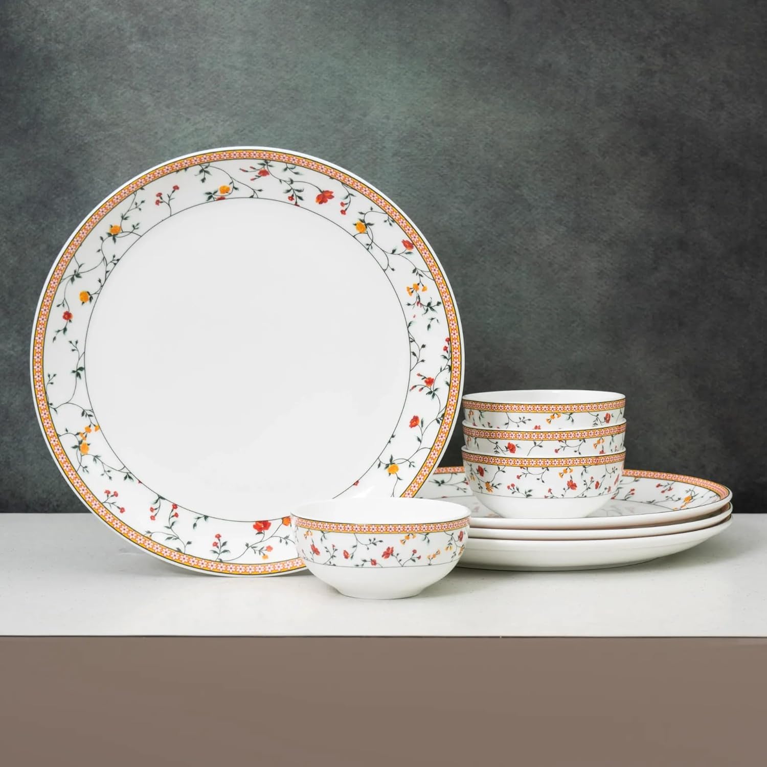 Clay Craft Fine Ceramic Eco Dinner Set, Enchanting Gold, for Family of 4, Dinner Set Ceramic, Crockery Set, Dining Set for Dinner, Crockery Set for Gift, Kitchen Set (ECO1, 8 Pieces)