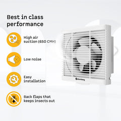 atomberg Efficio Exhaust Fan 200mm (8 Inches) | BLDC Motor | 20W | Low Noise | 1600 RPM | Ideal for Bathroom,Kitchen | Easy to Clean | Installation-Square Cut (245mm) | 2 Years Warranty (Gloss White)