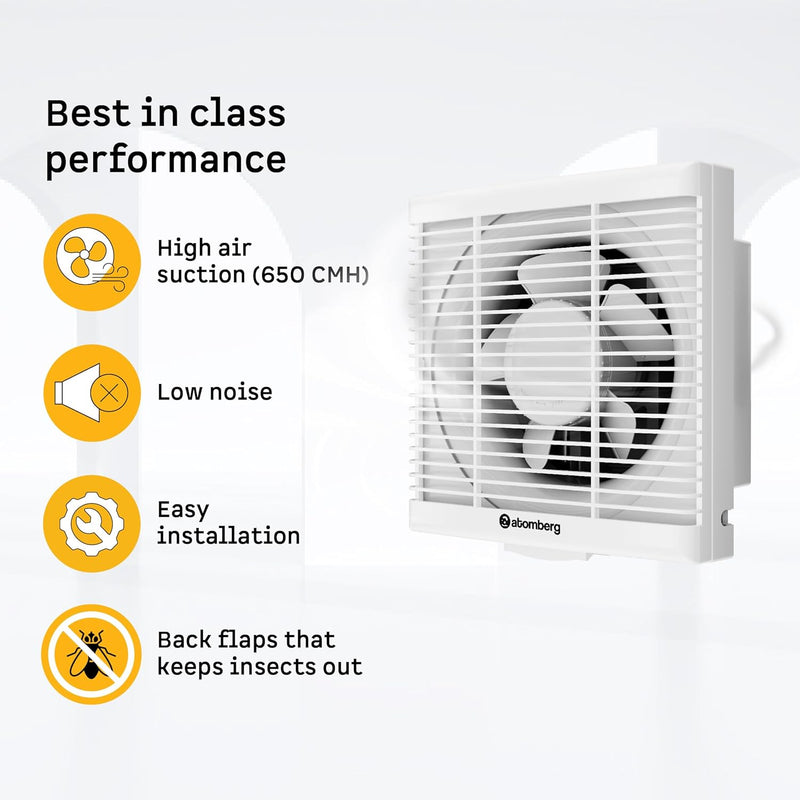 atomberg Efficio Exhaust Fan 200mm (8 Inches) | BLDC Motor | 20W | Low Noise | 1600 RPM | Ideal for Bathroom,Kitchen | Easy to Clean | Installation-Square Cut (245mm) | 2 Years Warranty (Gloss White)