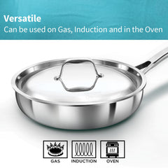 Hawkins Pro 22 cm Frying Pan, Triply Stainless Steel Fry Pan with Stainless Steel Handle and Stainless Steel Lid, Silver (PSF22S)
