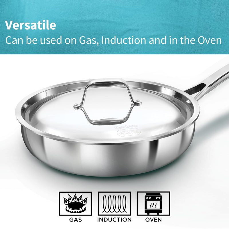 Hawkins Pro 22 cm Frying Pan, Triply Stainless Steel Fry Pan with Stainless Steel Handle and Stainless Steel Lid, Silver (PSF22S)